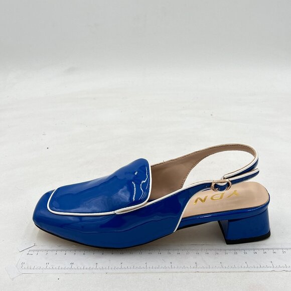YDN Royal Blue Square Toe Block Low Heels Slingback Formal Loafer Dressy Shoes - Picture 2 of 8